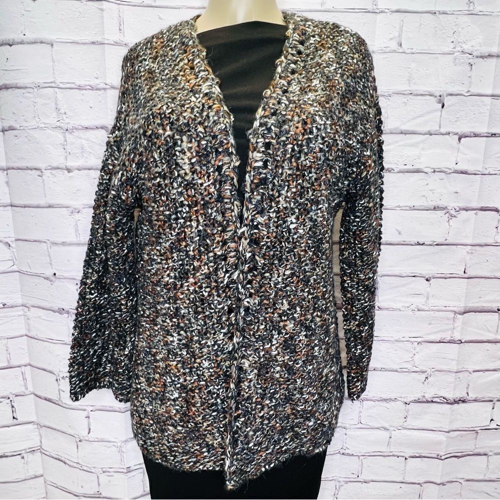 Maurice’s knit cardigan with metallic shimmer